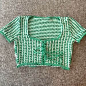 Green and White Crochet Crop Top